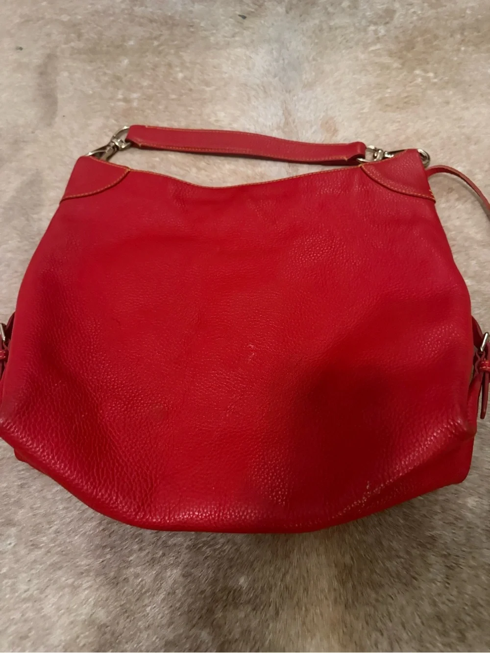 Dooney & Bourke Red Pebble Leather Hobo Bag Clean Clean